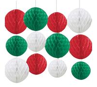 KAHEIGN 12 Pièces Boules En Nid D'abeille De Décoration De Noël, 3 Couleurs Grand Papier De Soie Pom Poms Pompons Boules De Fleurs Pour Les Fournitures De Fête De Noël Accessoire De Suspension De Noël