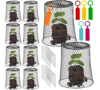 KAHEIGN 12 Pièces Cloches Grillagées pour Plantes, 23CM x 23CM Cage de Protection Métallique de Jardin avec 40 Piquets et 30 Étiquettes pour Éloigner Lapins Poulets Écureuils Oiseaux et Autres Animaux