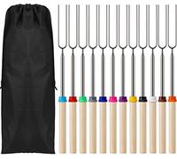 KAHEIGN 12 Pièces Fourchettes à Griller à Guimauve, 12 Couleurs Fourchettes à Barbecue en Acier Inoxydable 31cm à 81cm Bâtonnets de Grillage Télescopiques à Guimauve Brochettes de Smore au Feu de Camp