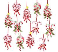 KAHEIGN 12 Pièces Ornements de Noël en Canne à Sucre - 6 Styles 12CM Décoration à Suspendre en Sucette Avec Crochet et Ruban pour Sapin, Couronne, Fenêtres, Cheminée, Porte et Fête