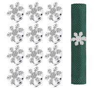 KAHEIGN 12 Pièces Ronds de Serviette de Noël, Argent Porte-Serviettes Flocon de Neige Boucle de Serviette de Noël avec Strass pour Déjeuner de Noël Thanksgiving Party Décoration de Table de Mariage