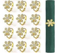KAHEIGN 12 Pièces Ronds de Serviette de Noël, Doré Porte-Serviettes Flocon de Neige Boucle de Serviette de Noël avec Strass pour Déjeuner de Noël Thanksgiving Party Décoration de Table de Mariage