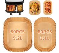 KAHEIGN 160 Pièces Liners Jetables en Papier pour Friteuse à Air Double Tefal 5,2L et 3,1L, Papier Sulfurisé pour Friteuse Tower/Lakeland/Salter et Autres Grandes Petites Friteuses à Air à 2 Tiroirs