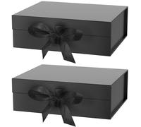 KAHEIGN 2 Pièces Boîtes Cadeaux Magnétiques avec Couvercles, 31CM x 22CM x 10CM Noir Boîte Cadeau en Papier avec Ruban pour Mariage Anniversaire Noël Saint-Valentin Fête Emballage Cadeaus