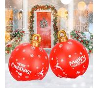 KAHEIGN 2 Pièces Géantes Boules de Noël Gonflables, 60CM Rouge Boule de Décoration Gonflable PVC Ornement de Vacances pour Noël Intérieur Extérieur Maison Jardin Pelouse Cour Porche Décoration