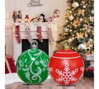 KAHEIGN 2 Pièces Géantes Boules de Noël Gonflables, 60CM Rouge Vert Boule de Décoration Gonflable PVC Ornement de Vacances pour Noël Intérieur Extérieur Maison Jardin Pelouse Cour Porche Décoration