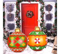 KAHEIGN 2 Pièces Géantes Boules de Noël Gonflables, 60CM Rouge Vert Boule de Décoration Gonflable PVC Ornement de Vacances pour Noël Intérieur Extérieur Maison Jardin Pelouse Cour Porche Décoration