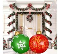 KAHEIGN 2 Pièces Géantes Boules de Noël Gonflables, 60CM Rouge Vert Boule de Décoration Gonflable PVC Ornement de Vacances pour Noël Intérieur Extérieur Maison Jardin Pelouse Cour Porche Décoration