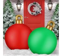 KAHEIGN 2 Pièces Géantes Boules de Noël Gonflables, 60CM Rouge Vert Boule de Décoration Gonflable PVC Ornement de Vacances pour Noël Intérieur Extérieur Maison Jardin Pelouse Cour Porche Décoration