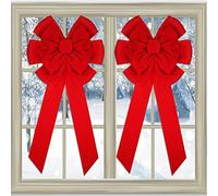 KAHEIGN 2 Pièces Noeud de Velours de Noël, 90cm x 45cm Grand Arcs de Porte Rouges Noeud D'arbre de Noël Arc de Guirlande de Noël Emballage de Festival pour Décoration de Porte D'entrée Maison Cheminée