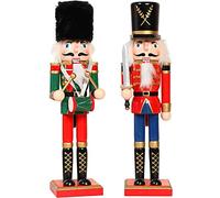 KAHEIGN 2 Pièces Soldats Casse-Noisette en Bois, 2 Styles 30CM Chiffres de Casse-Noisette Traditionnels de Noël Soldat Peint en Bois de Pin de Qualité Supérieure pour Décoration (Tambour & Épée)