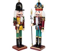 KAHEIGN 2 Pièces Soldats Casse-Noisette en Bois, 2 Styles 30CM Chiffres de Casse-Noisette Traditionnels de Noël Soldat Peint en Bois de Pin de Qualité Supérieure pour Décoration (Trompette & Lance)
