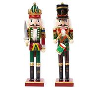 KAHEIGN 2 Pièces Soldats Casse-Noisette en Bois, 2 Styles 30CM Chiffres de Casse-Noisette Traditionnels de Noël Soldat Peint en Bois de Pin de Qualité Supérieure pour Décoration (Tambour & Épée)