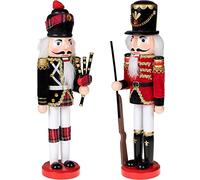 KAHEIGN 2 Pièces Soldats Casse-Noisette en Bois, 2 Styles 30CM Chiffres de Casse-Noisette Traditionnels de Noël Soldat Peint en Bois de Pin de Qualité Supérieure pour Décoration (Cornemuse & Pistolet)