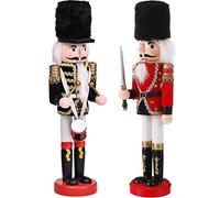 KAHEIGN 2 Pièces Soldats Casse-Noisette en Bois, 2 Styles 30CM Chiffres de Casse-Noisette Traditionnels de Noël Soldat Peint en Bois de Pin de Qualité Supérieure pour Décoration (Tambour & Épée)