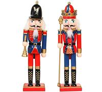 KAHEIGN 2 Pièces Soldats Casse-Noisette en Bois, 2 Styles 30CM Chiffres de Casse-Noisette Traditionnels de Noël Soldat Peint en Bois de Pin de Qualité Supérieure pour Décoration (Trompette & Sceptre)