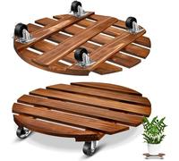 KAHEIGN 2 Pièces Support à Plantes en Bois roulettes avec roulettes, 30CM Plateaux à Plantes Rond Porte Mobile Robuste Chariot à Plantes avec roulettes Métalliques Verrouillables pour Pot de Fleurs