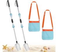 KAHEIGN 2 Pièces Tamis à Sable avec Sacs à Coquillages, 55CM -106CM Tamis à Dents de Requin Réglable Pelle à Filet avec Manche Rétractable pour Ramasser des Coquillages Plage et Recherche de Pierres