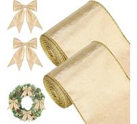 KAHEIGN 2 Rouleaux Ruban de Velours de Noël, 11m x 10cm Largeur Ruban d'emballage Imperméable avec Fil et Bord Doré pour Noël Emballage Cadeau Noël Arbre Bricolage Couronne Nœud Décoration (Doré)