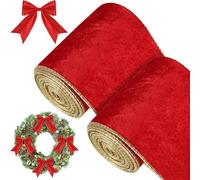 KAHEIGN 2 Rouleaux Ruban de Velours de Noël, 11m x 10cm Largeur Ruban d'Emballage Imperméable avec Fil et Bord Doré pour Emballage Cadeau, Arbre, Bricolage, Couronne, Nœud, Décoration (Rouge)