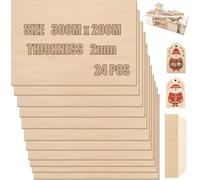 KAHEIGN 24 Pièces Feuilles de Bois de Balsa, 300 x 200 x 2mm Feuilles de Contreplaqué Non Finies Panneau de Tilleul Lisse pour Maison Décoration, Bricolage Projets, Modèle en Bois, Peinture et Gravure