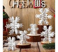 KAHEIGN 24 Pièces Flocons de Neige en Bois de Noël, 3D Signes de Flocons de Neige d'hiver Pièce Maîtresse de Blocs de Flocons de Neige pour Noël Fête Hiver Vacances Table Décor (8CM /11CM /14CM)