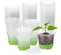 KAHEIGN 24 Pièces Pots de Plantes Transparents avec Silicone Base, 10CM Rond Pot de Pépinière en Plastique Pots de Démarrage de Semis Réutilisables avec Trous de Drainage et 20 Étiquettes de Plantes