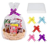 KAHEIGN 24 Pièces Sacs Clairs De Panier-cadeau, 32 x 22Pouces Cellophane Présenter Des Sacs D'emballage Pour Fabrication De Paniers De Cadeaux Paniers D'emballage D'artisanat (Avec Ruban De 24Pcs)