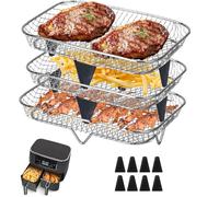 KAHEIGN 3 Niveaux Grilles pour Friteuse à Air pour Ninja Dual, Grilles Empilables pour Bacon en Acier Inoxydable 304 Accessoires pour Friteuse Ninja AF300EU /Double Stake XL SL400EU /Instant 2 Tiroirs