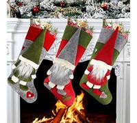 KAHEIGN 3 Pièces Bas de Noël, 46CM Grand Bas de Noël Chaussettes à Suspendre de Cadeau Bonbons avec Joli GNOME Suédois en Peluche 3D pour Décoration de Fête de Noël Vacances d'arbre Noël de Cheminée