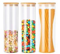KAHEIGN 3 Pièces Bocaux De Stockage Avec Couvercles En Bambou à Anneau En Silicone, 1500ml x 2 / 2100ml Verre étanche à L'air Contenants De Céréales Alimentaires De Cuisine