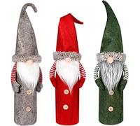 KAHEIGN 3 Pièces Couverture de Bouteille de Vin de Noël, 3 Couleurs Gnomes Tomte Suédois Faits à Main Hauts de Bouteille de Vin Sacs à Bouteilles Père Noël avec Cordon pour Décorations (45cm x 13cm)