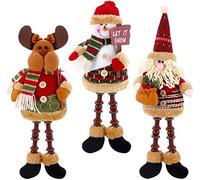 KAHEIGN 3 Pièces Figurines en Peluche, Séance Père Noël Bonhomme De Neige Renne Décoration De Longues Jambes Figurine pour Le Décor De Cheminée De Table