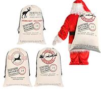 KAHEIGN 3 Pièces Sac De Cadeaux De Noël Sac en Toile Santa Sack avec Cordons - Sacs De Livraison Express De Noël Elk Très Grande Taille 70 X 50 Cm