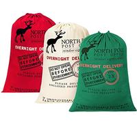 KAHEIGN 3 Pièces Sac de Noël Grand Sac en Toile Santa Sack avec Cordons - 3 Couleurs Sacs de Livraison de Nuit de Noël Très Grande Taille 70CM x 50CM