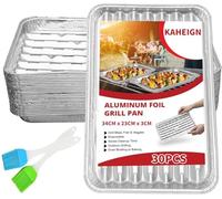 KAHEIGN 30 Pièces Barquettes Jetables pour Barbecue, 34CM x 23CM x 3CM Plateaux Perforés en Aluminium avec Trous et Fond Cannelé pour Four Charbon De Bois Barbecue Rôti Gril Pâtisserie
