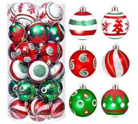 KAHEIGN 30 Pièces Boules de Noël, 6CM Rouge et Vert Ornaments de Boules de Noël Boule à Suspendre Incassables pour Sapin de Noël Vacances Maison Noël Fête Décoration (6 Styles)
