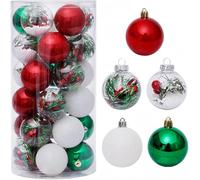KAHEIGN 30 Pièces Boules de Noël, 6CM Rouge Vert Clair Ornaments de Noël à Suspendre Incassables pour Sapin de Noël Vacances Maison Noël Fête Décoration (5 Styles)