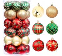 KAHEIGN 30 Pièces Boules de Noël 6CM Rouge Vert Doré - Ornements Incassables à Suspendre pour Sapin, Vacances, Maison, Fête, Décoration (6 Styles)
