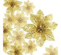 KAHEIGN 30 Pièces Poinsettia à Paillettes de Noël, 7,5/10 /15CM Ornement d'arbre de Noël Ornement de Décoration de Fleurs de Noëls pour Guirlande de Couronnes (Or)