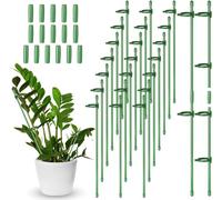 KAHEIGN 30 Pièces Réglables Piquets de Support pour Plantes, 30CM Extensible Piquet de Support à Tige Unique pour Jardin Anneaux de Support pour Cage à Plantes avec 60 Pinces et 15 Connexion Tuyaux