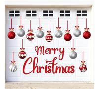 KAHEIGN 31 Pièces Aimants de Porte de Garage de Noël, 19CM Merry Christmas Autocollant Magnétique avec 13 Boules de Noël et Nœuds pour Garage Porte Réfrigérateur Voiture Décoration (Argent Rouge)