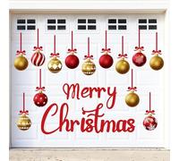 KAHEIGN 31 Pièces Aimants de Porte de Garage de Noël, 19CM Merry Christmas Autocollant Magnétique avec 13 Boules de Noël et Nœuds Suspendu pour Garage Porte Réfrigérateur Voiture Décoration (Or Rouge)