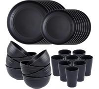 KAHEIGN 32 Pièces Services de Vaisselle en Plastique Incassable, 8 x 25CM Assiettes Plates, 8 x 20CM Assiettes à Salade, 8 x 720ml Bols, 8 x 360ml Tasses - Compatible Micro-Ondes et Lave-Vaisselle