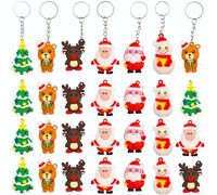KAHEIGN 36 Pièces 3D Porte-Clés de Noël, 6 Styles Porte-Clés de Noël Dessin Animé Père Noël Bonhomme de Neige Arbre de Noël Ours Porte-Clés Ornement pour Noël Cadeaux Fête Faveurs Noël Décoration