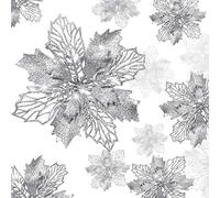 KAHEIGN 36 Pièces Fleurs de Poinsettia de Noël, Paillettes Argent Fleurs Artificielles de Poinsettia Ornements d'arbre de Noël pour Décor de Fête Maison Guirlande Noël Mariage (3 Tailles)