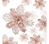 KAHEIGN 36 Pièces Fleurs de Poinsettia de Noël, Paillettes Or Rose Fleurs Artificielles de Poinsettia Ornements d'arbre de Noël pour Décor de Fête Maison Guirlande Noël Mariage (3 Tailles)