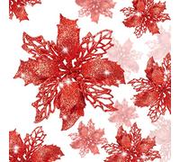 KAHEIGN 36 Pièces Fleurs de Poinsettia de Noël, Paillettes Rouges Fleurs Artificielles de Poinsettia Ornements d'arbre de Noël pour Décor de Fête Maison Guirlande Noëls Mariage (3 Tailles)