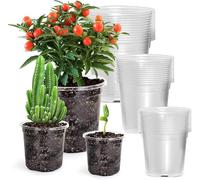 KAHEIGN 36 Pièces Pots de Fleurs en Plastique, 9CM /10CM /13CM Conteneur Jardinière Anti-Racines Transparent pour Semis avec Trous de Drainage pour Fleurs Plantes Semis Repiquage (3 Tailles)