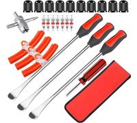 KAHEIGN 39 Pièces Outil de Levier de Pneu, 3Pcs 30CM Cuillères à Démonter Pneus avec 3Pcs Protecteurs de Jante, 15Pcs Bouchons et Noyaux de Valve, 1Pcs Clé avec Outil de Valve à 4 Voies
